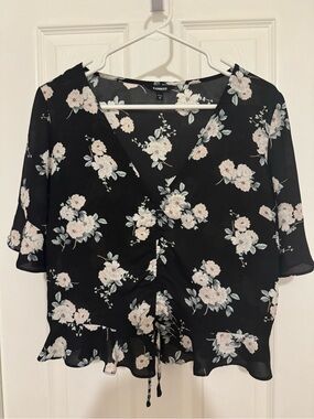 Express Black Blouse with Cream Floral Print (Worn once)